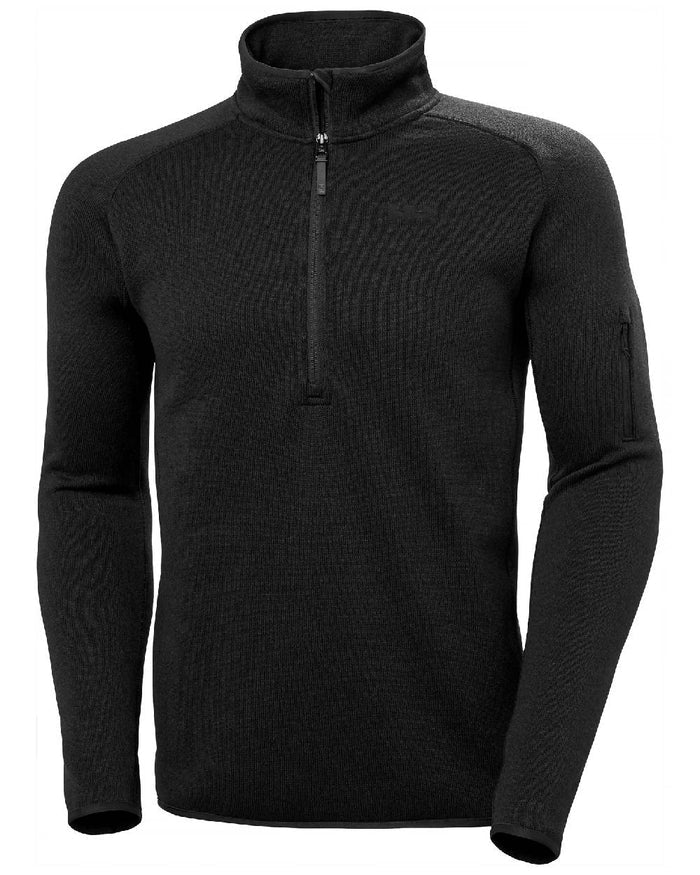 Black Coloured Helly Hansen Mens Varde Half Zip 2.0 on white background #colour_black