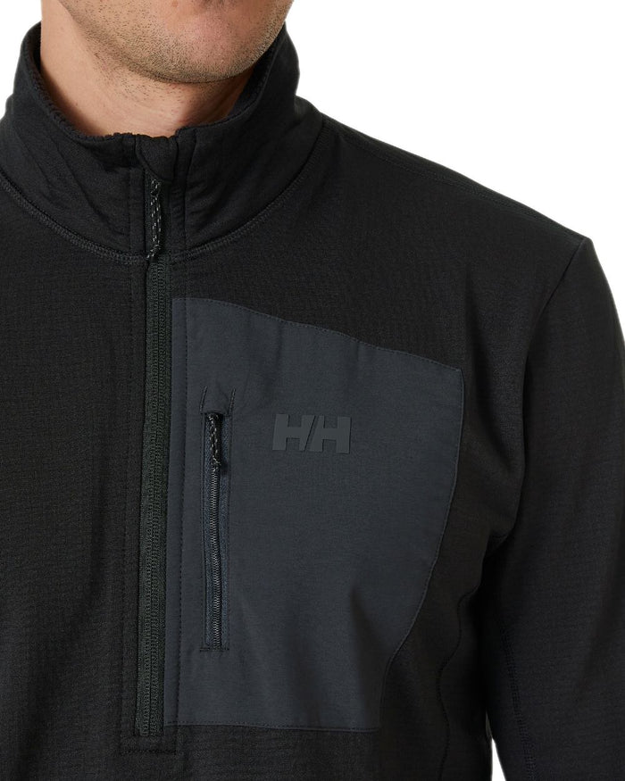 Black Coloured Helly Hansen Mens Versalite Half Zip Fleece on white background #colour_black