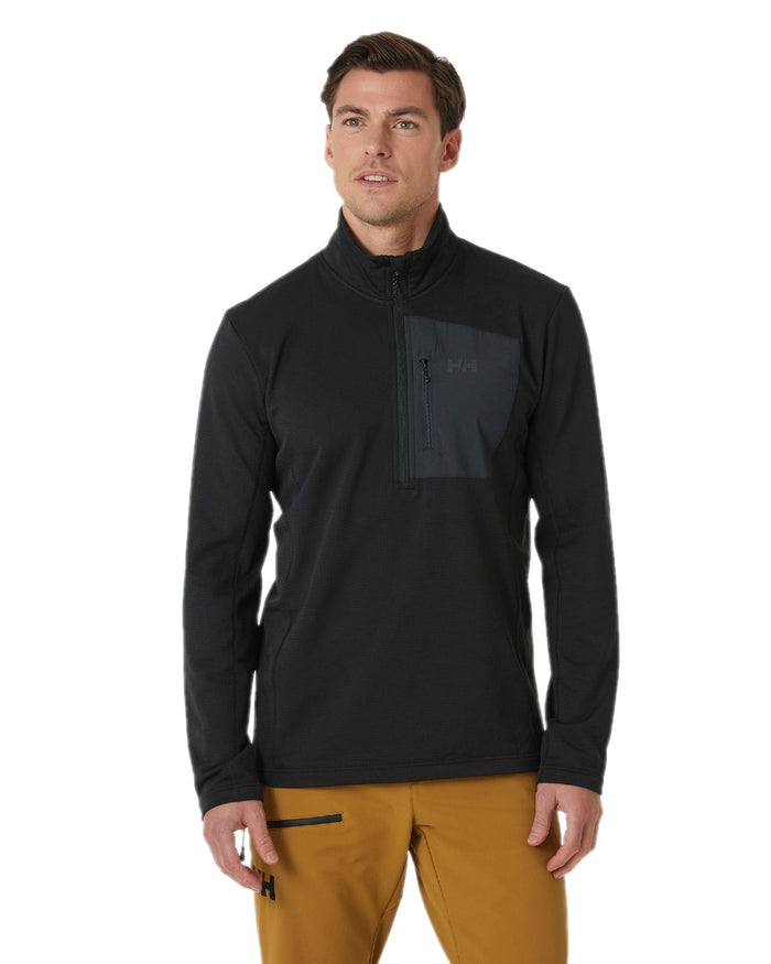 Black Coloured Helly Hansen Mens Versalite Half Zip Fleece on white background #colour_black