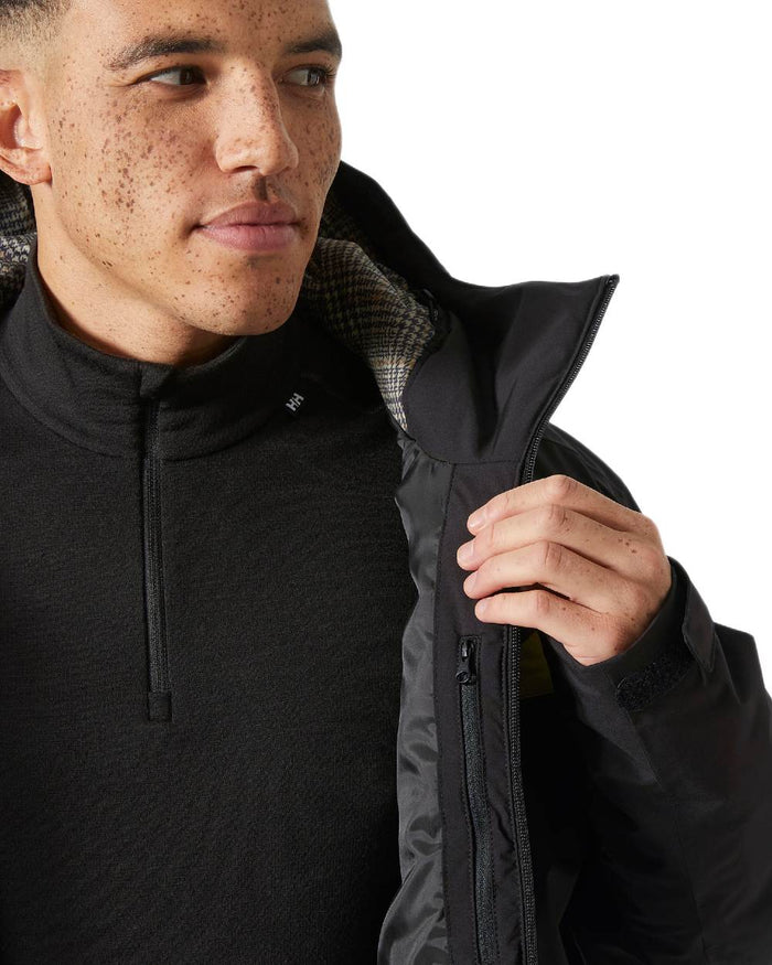 Black Coloured Helly Hansen Panorama 2.0 Insulated Jacket on white background #colour_black