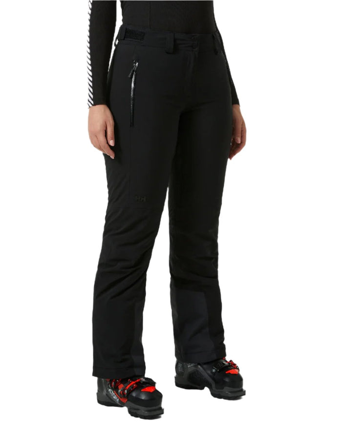 Black Coloured Helly Hansen Womens Alphelia 2.0 Insulated Ski Pants on white background #colour_black