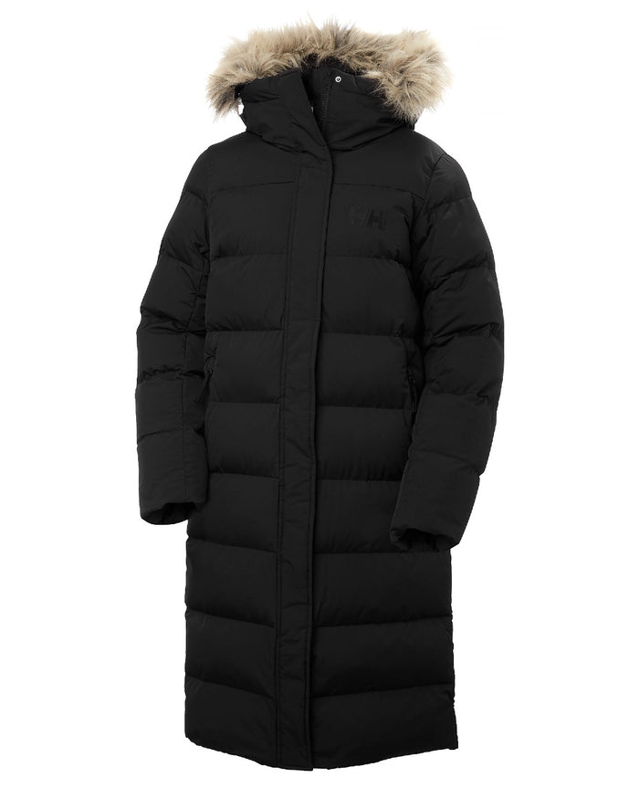 Black Coloured Helly Hansen Womens Aria Long Parka on white background #colour_black
