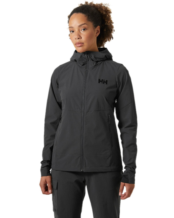 Ebony Coloured Helly Hansen Womens Blaze Hooded Softshell Jacket on white background #colour_ebony