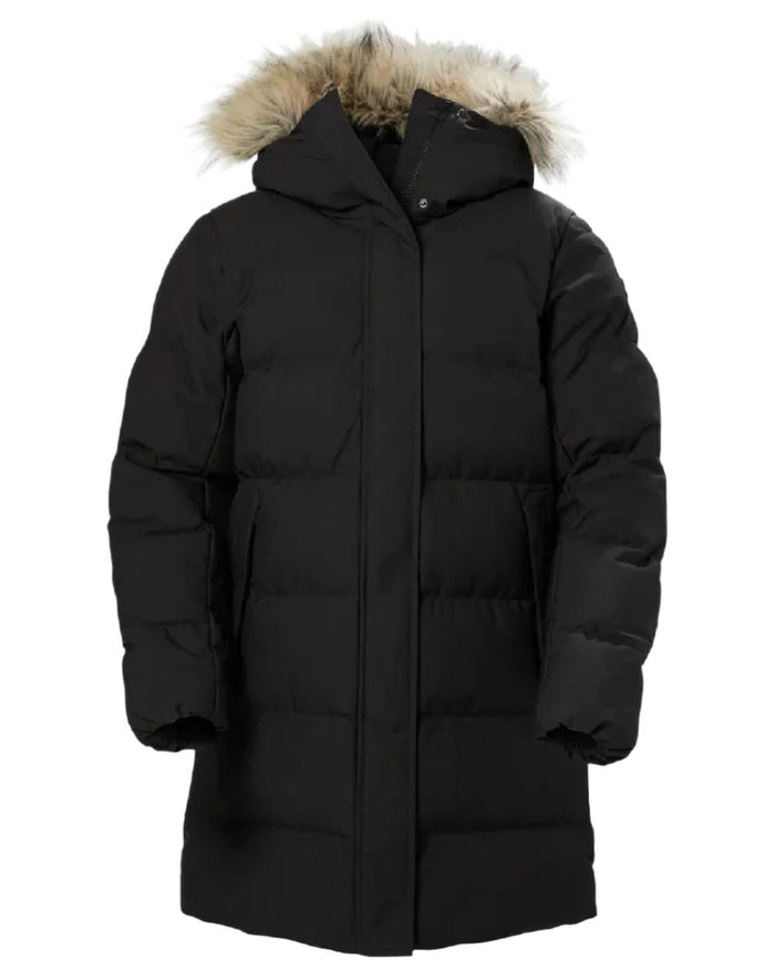 Black Coloured Helly Hansen Womens Blossom Puffy Winter Parka on white background #colour_black