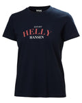 Navy coloured Helly Hansen Womens Core Graphic T-Shirt 2.0 on white background #colour_navy