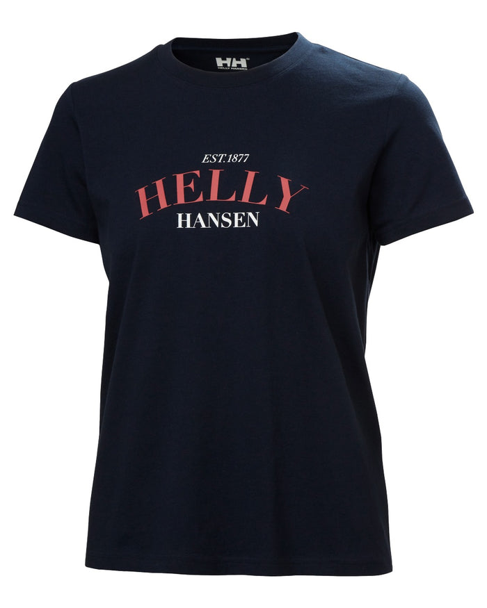 Navy coloured Helly Hansen Womens Core Graphic T-Shirt 2.0 on white background #colour_navy