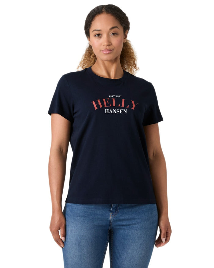 Navy coloured Helly Hansen Womens Core Graphic T-Shirt 2.0 on white background #colour_navy