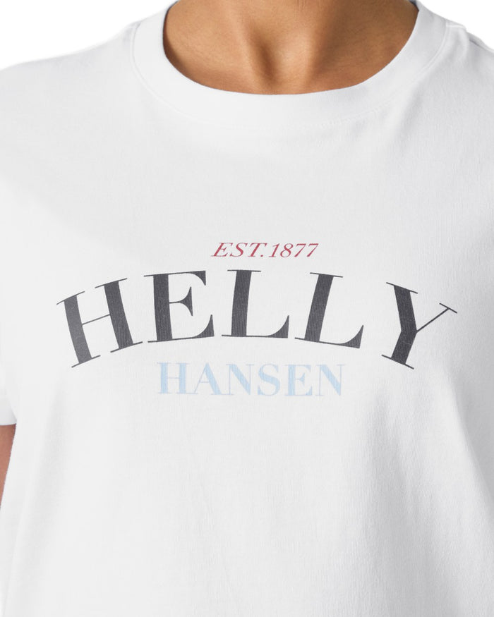 White coloured Helly Hansen Womens Core Graphic T-Shirt 2.0 on white background #colour_white
