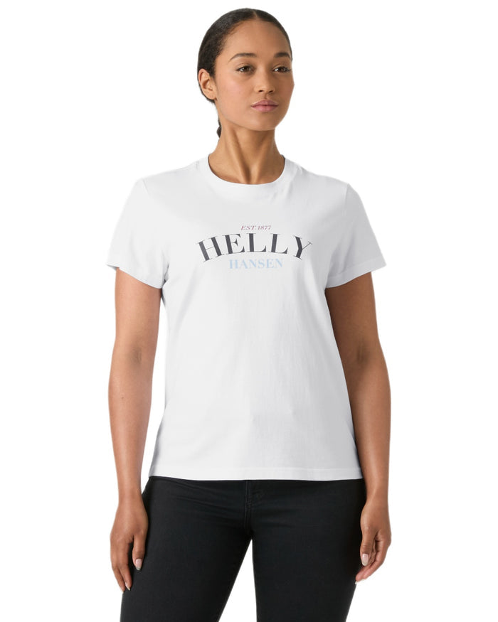 White coloured Helly Hansen Womens Core Graphic T-Shirt 2.0 on white background #colour_white