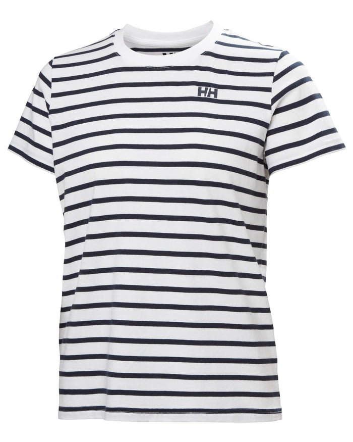 White Lifestyle Stripe coloured Helly Hansen Womens Core Graphic T-Shirt 2.0 on white background #colour_white-lifestyle-stripe