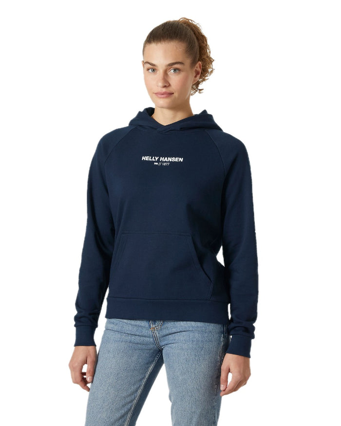 Navy coloured Helly Hansen Women's Core Hoodie on white background #colour_navy