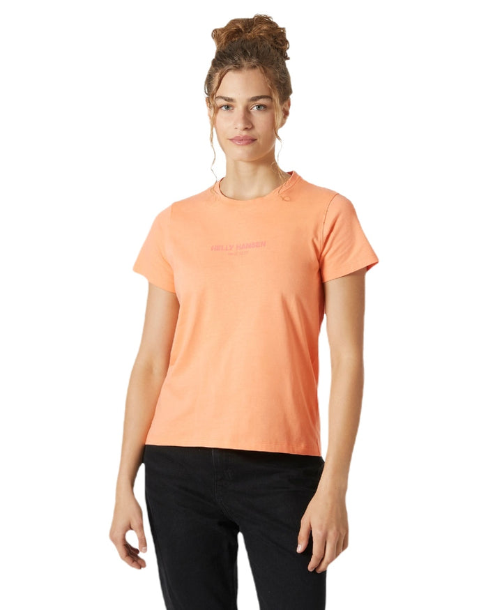 Melon coloured Helly Hansen Womens Core T-Shirt 2.0 on white background #colour_melon