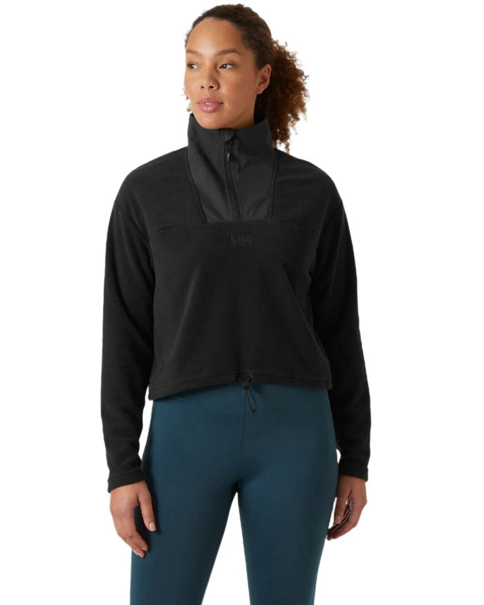 Black Coloured Helly Hansen Womens Daybreaker Cropped Fleece Jacket on white background #colour_black
