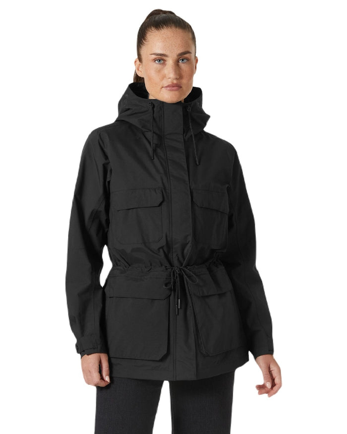 Black coloured Helly Hansen Womens Escape Utility Raincoat on white background #colour_black