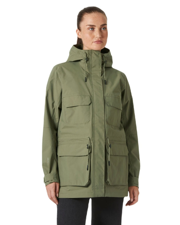 Lav Green coloured Helly Hansen Womens Escape Utility Raincoat on white background #colour_lav-green