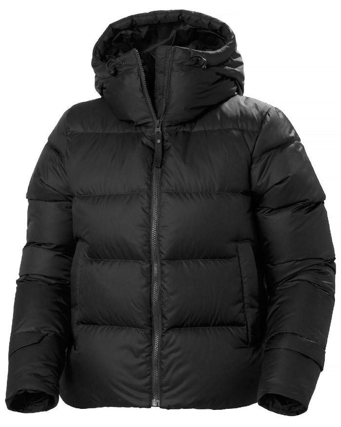 Black Coloured Helly Hansen Womens Essence Down Jacket on white background #colour_black