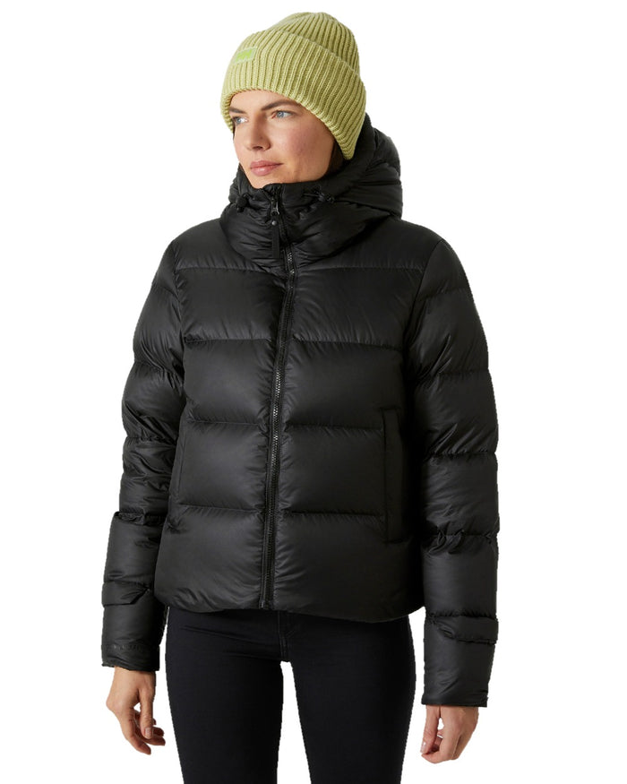 Black Coloured Helly Hansen Womens Essence Down Jacket on white background #colour_black