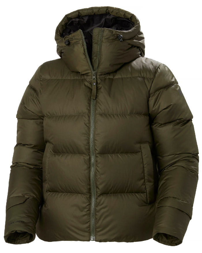 Utility Green Coloured Helly Hansen Womens Essence Down Jacket on white background #colour_utility-green