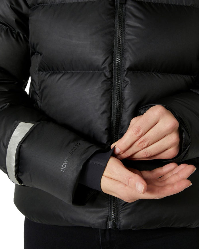 Black Coloured Helly Hansen Womens Essence Down Jacket on white background #colour_black