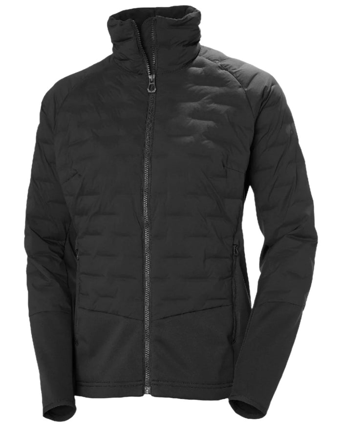 Ebony coloured Helly Hansen Womens HP Hybrid Stretch Insulator Jacket on white background #colour_ebony