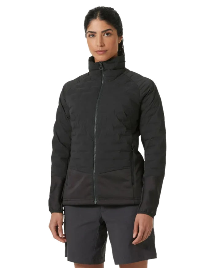Ebony coloured Helly Hansen Womens HP Hybrid Stretch Insulator Jacket on white background #colour_ebony