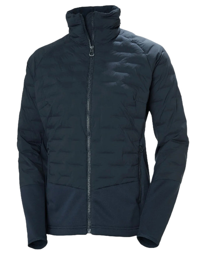 Navy coloured Helly Hansen Womens HP Hybrid Stretch Insulator Jacket on white background #colour_navy