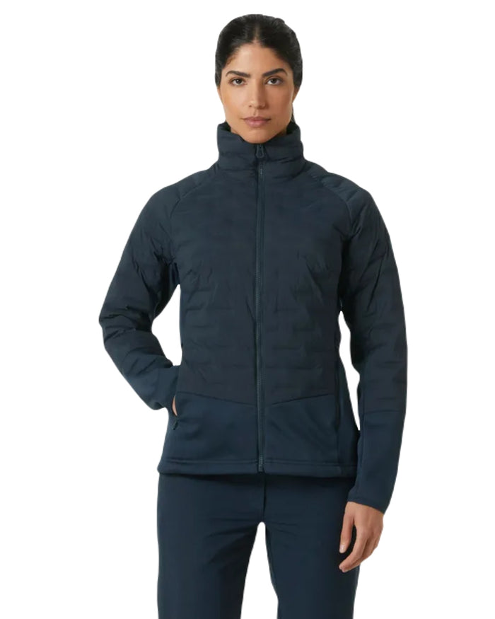 Navy coloured Helly Hansen Womens HP Hybrid Stretch Insulator Jacket on white background #colour_navy