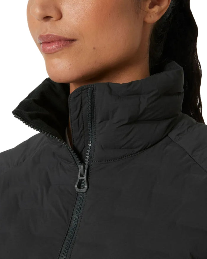 Ebony coloured Helly Hansen Womens HP Hybrid Stretch Insulator Jacket on white background #colour_ebony