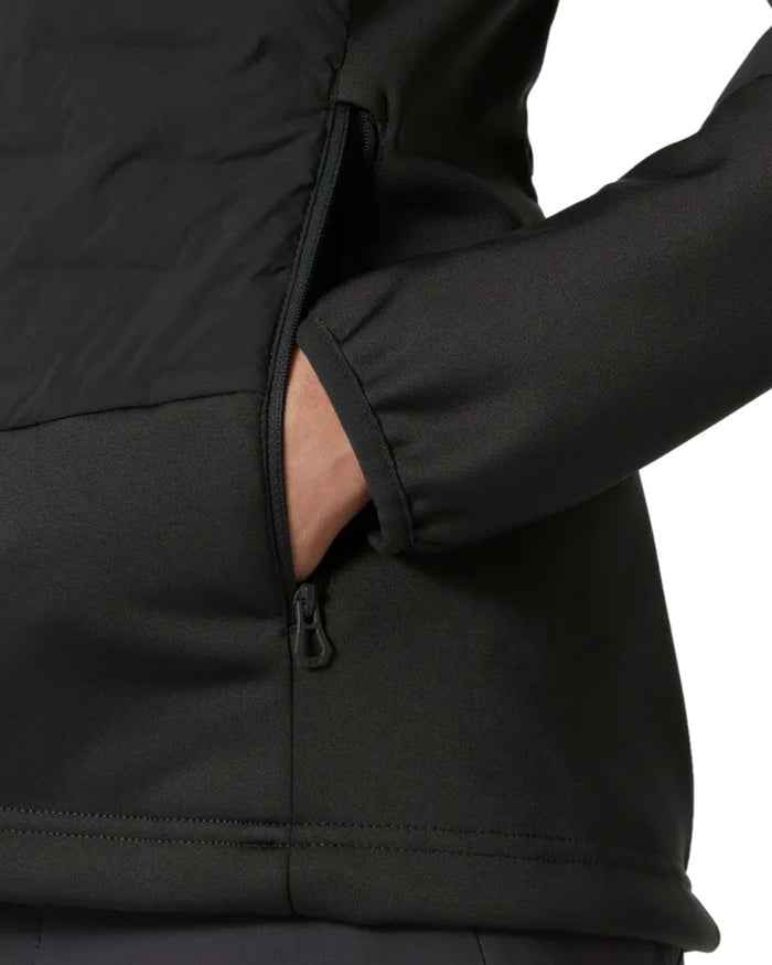 Ebony coloured Helly Hansen Womens HP Hybrid Stretch Insulator Jacket on white background #colour_ebony