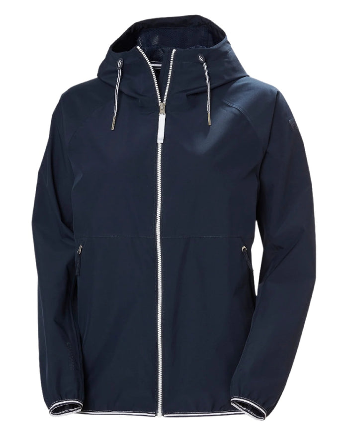 Navy coloured Helly Hansen Womens Koster Rain Jacket on white background #colour_navy