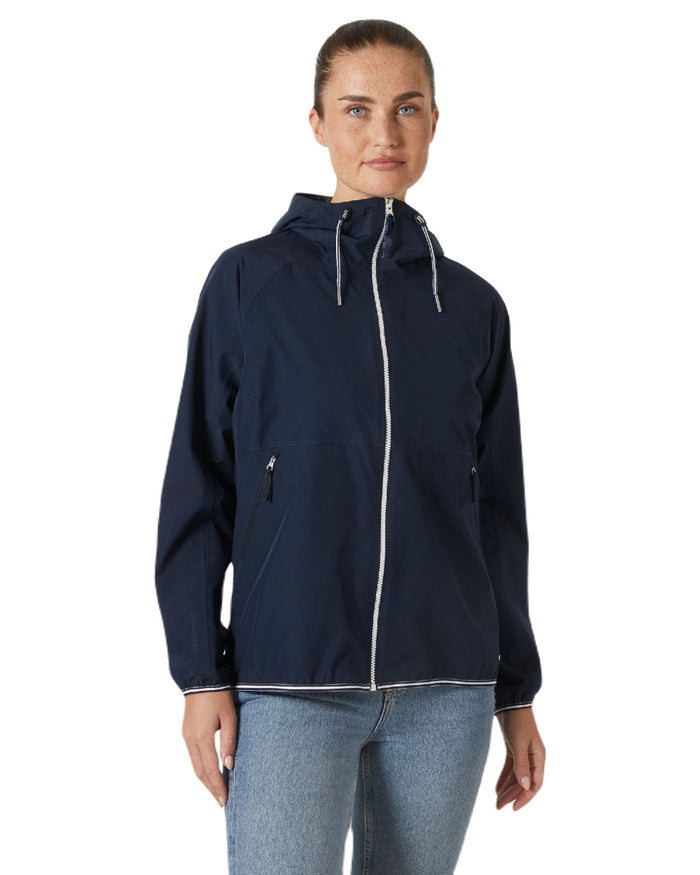 Navy coloured Helly Hansen Womens Koster Rain Jacket on white background #colour_navy