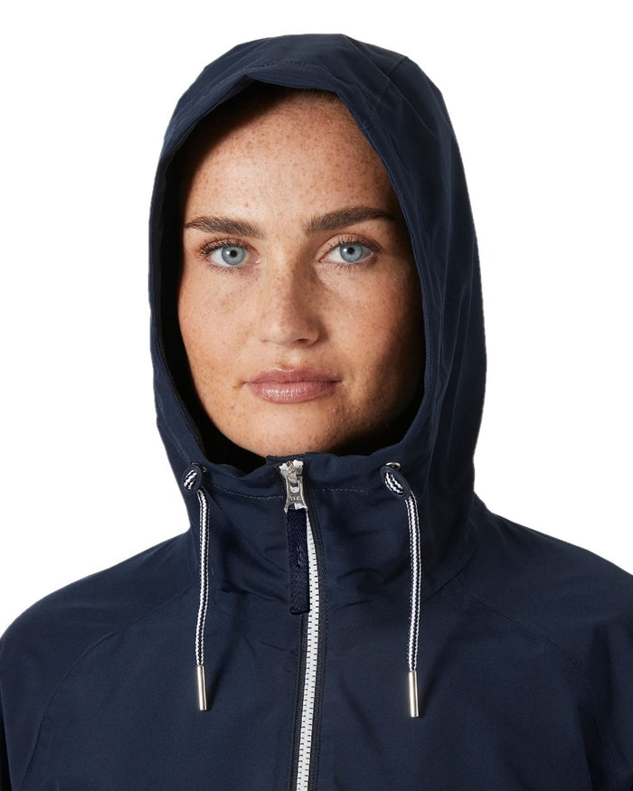 Navy coloured Helly Hansen Womens Koster Rain Jacket on white background #colour_navy