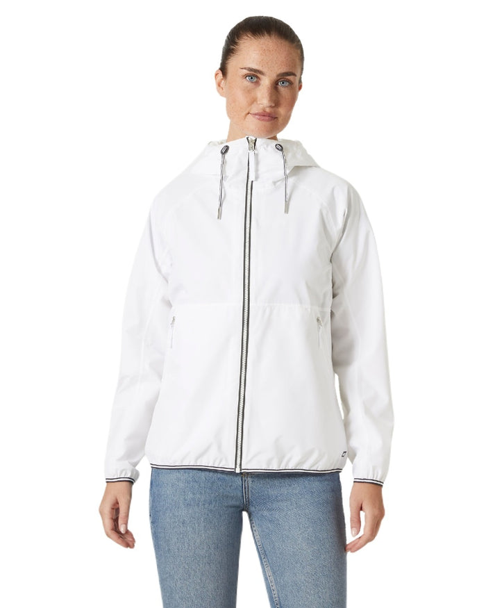 White coloured Helly Hansen Womens Koster Rain Jacket on white background #colour_white