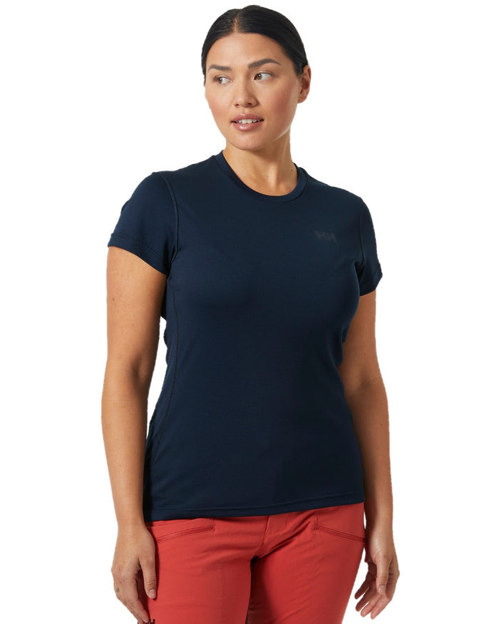 Navy Blossom coloured Helly Hansen Womens Lifa Active Solen T-Shirt on white background #colour_navy