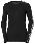 Black Coloured Helly Hansen Womens Lifa Long Sleeve Crew Base Layer on white background #colour_black