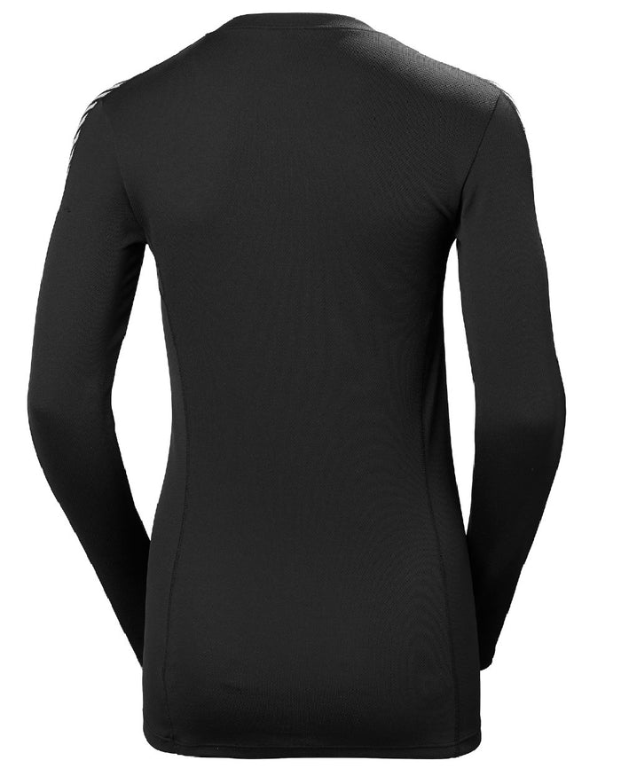 Black Coloured Helly Hansen Womens Lifa Long Sleeve Crew Base Layer on white background #colour_black