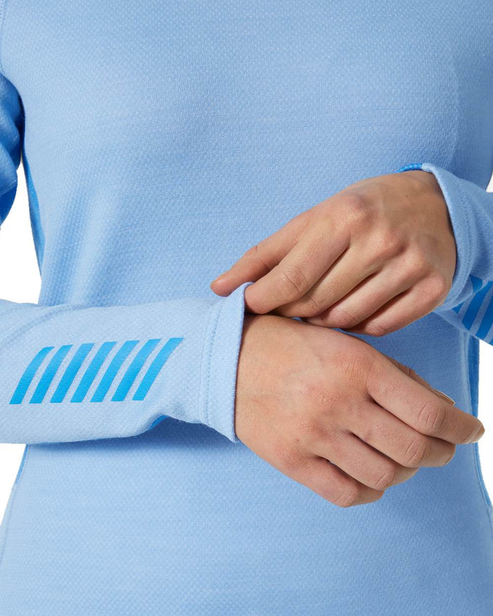 Bright Blue Coloured Helly Hansen Womens Lifa Merino Midweight Crew Base Layer on white background #colour_bright-blue