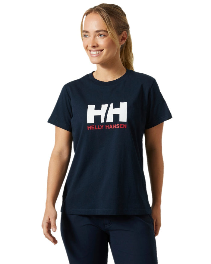Navy Coloured Helly Hansen Womens Logo T-Shirt 3.0 on white background #colour_navy