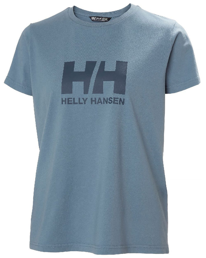 Washed Navy Coloured Helly Hansen Womens Logo T-Shirt 3.0 on white background #colour_washed-navy