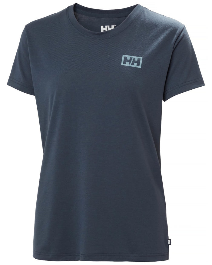 Alpine Frost coloured Helly Hansen Womens Skog Recycled Graphic T-Shirt on white background #colour_alpine-frost