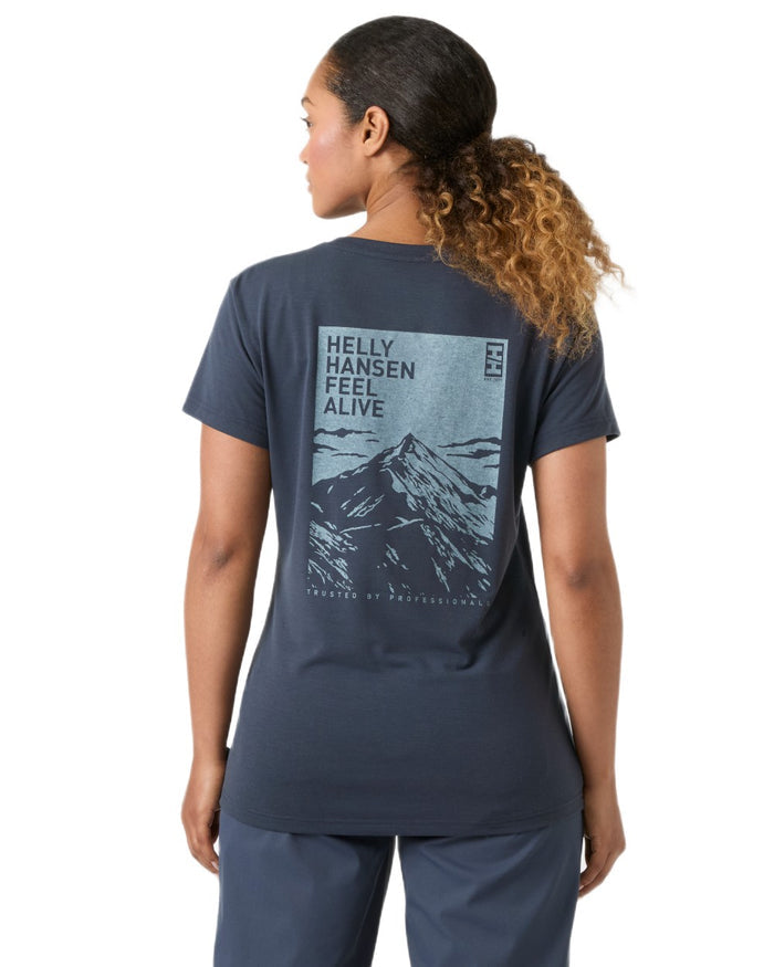 Alpine Frost coloured Helly Hansen Womens Skog Recycled Graphic T-Shirt on white background #colour_alpine-frost