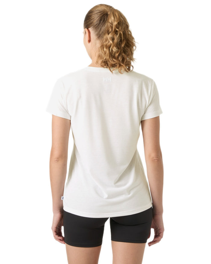 White coloured Helly Hansen Womens Skog Recycled Graphic T-Shirt on white background #colour_white