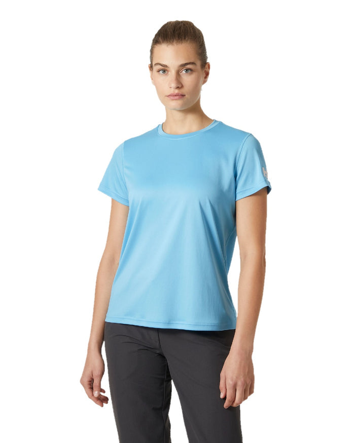 Aqua coloured Helly Hansen Womens Tech T-Shirt 2.0 on white background #colour_aqua