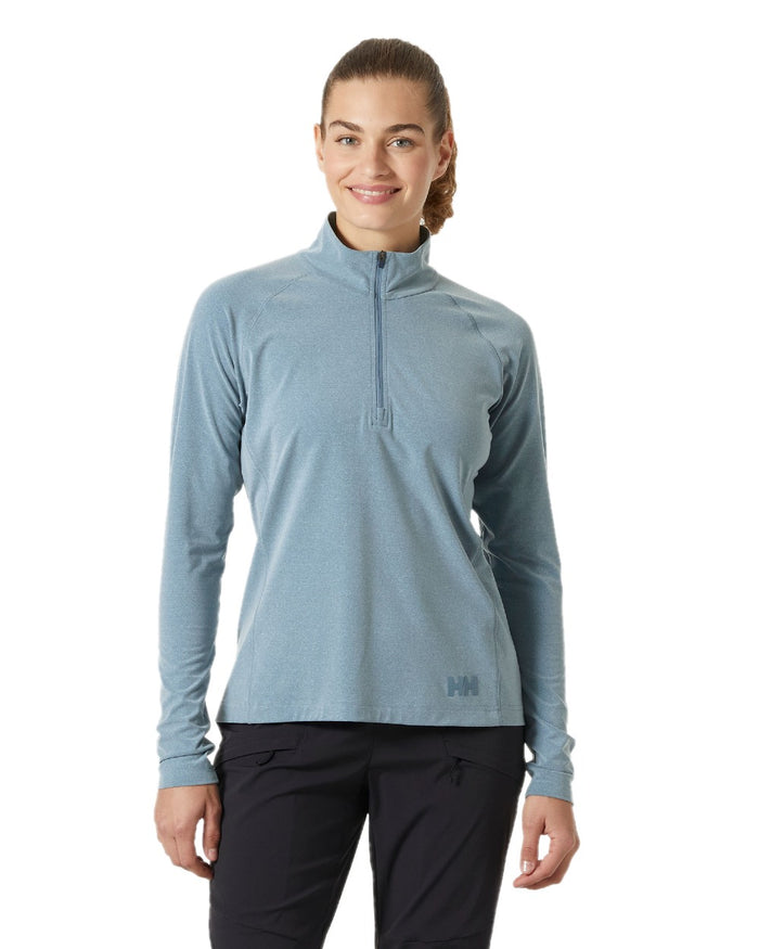 Washed Navy Melange coloured Helly Hansen Womens Tyri Knit Half Zip Pullover on white background #colour_washed-navy-melange