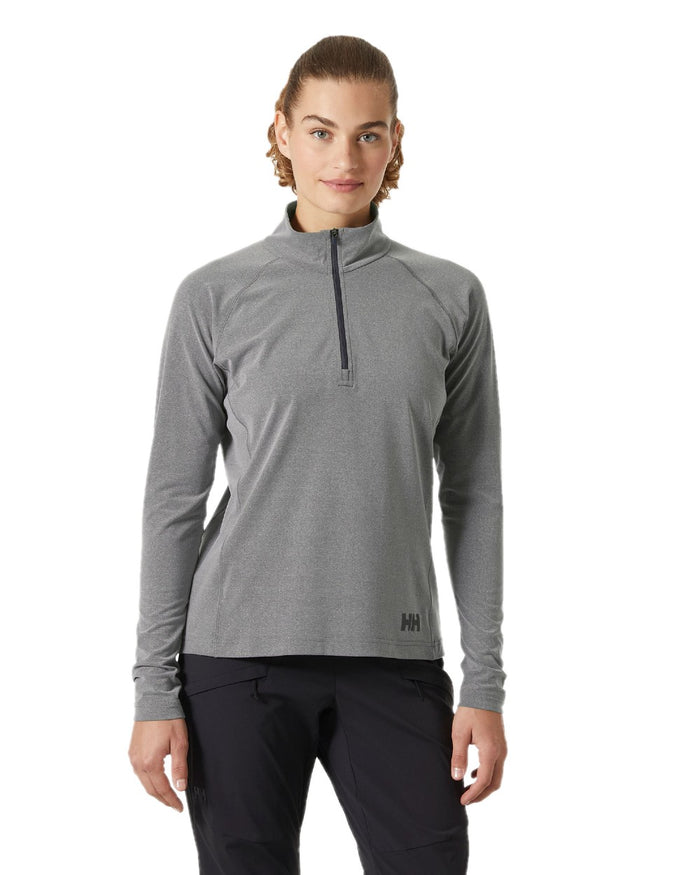 Ebony Melange coloured Helly Hansen Womens Tyri Knit Half Zip Pullover on white background #colour_ebony-melange