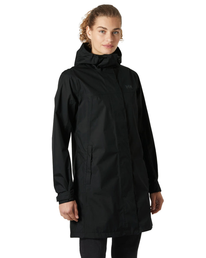 Black coloured Helly Hansen Womens Vancouver Raincoat on white background #colour_black
