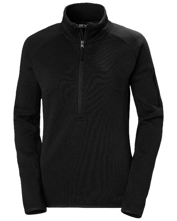 Black Coloured Helly Hansen Womens Varde Half Zip 2.0 on white background #colour_black
