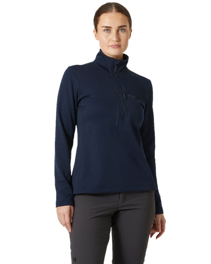 Navy coloured Helly Hansen Womens Versalite Half Zip Fleece on white background #colour_navy