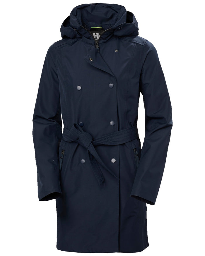 Navy Coloured Helly Hansen Womens Welsey II Trench Coat on white background #colour_navy