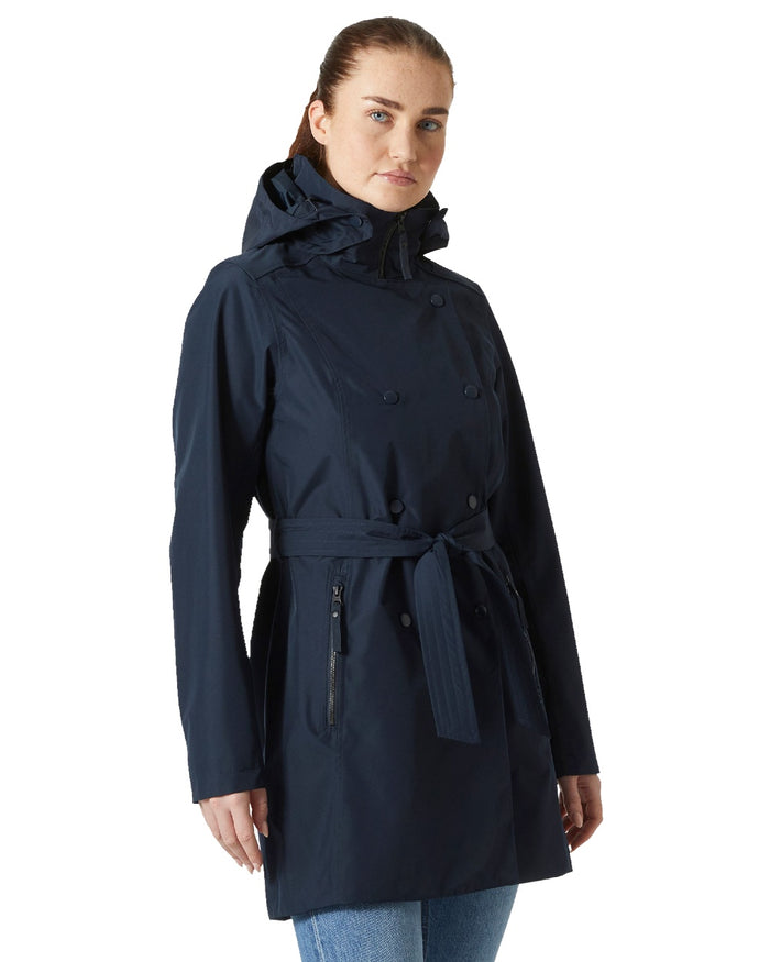 Navy Coloured Helly Hansen Womens Welsey II Trench Coat on white background #colour_navy